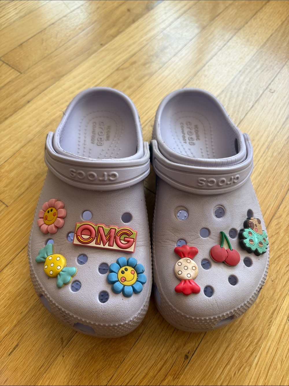 CROCS Kids size 13 Light Lavender Clog Sandals with Colorful Jibbitz Charms